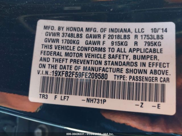 Photo 8 VIN: 19XFB2F59FE209580 - HONDA CIVIC 