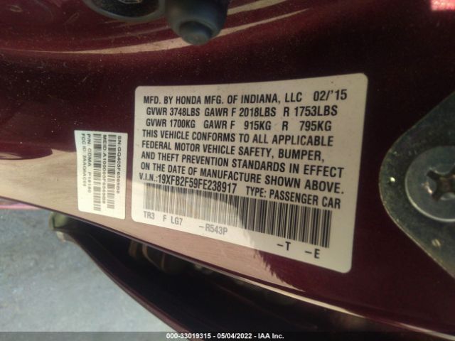 Photo 8 VIN: 19XFB2F59FE238917 - HONDA CIVIC SEDAN 