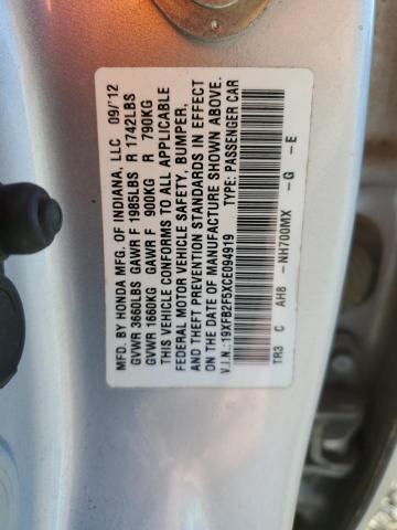 Photo 11 VIN: 19XFB2F5XCE094919 - HONDA CIVIC 