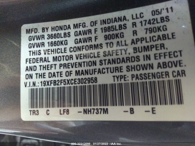 Photo 8 VIN: 19XFB2F5XCE302958 - HONDA CIVIC SDN 