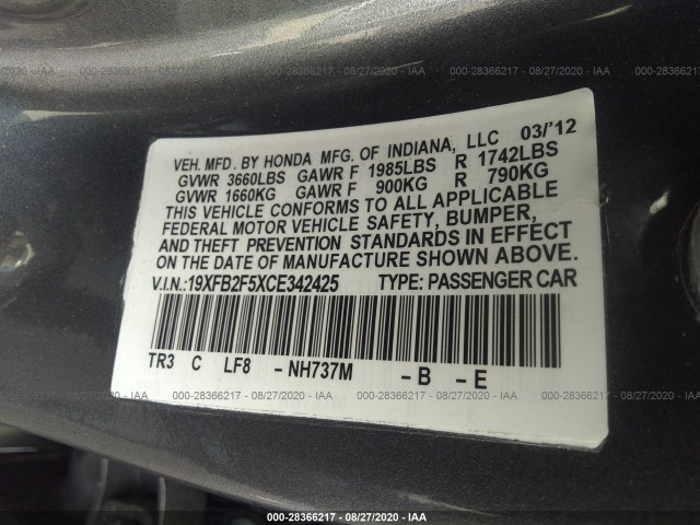 Photo 8 VIN: 19XFB2F5XCE342425 - HONDA CIVIC SDN 