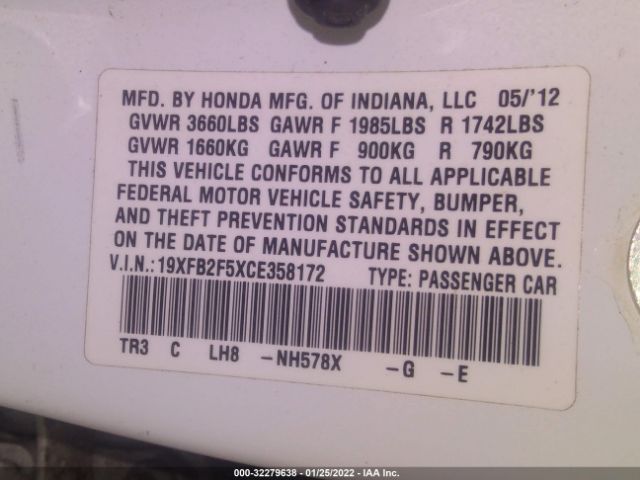 Photo 8 VIN: 19XFB2F5XCE358172 - HONDA CIVIC SDN 