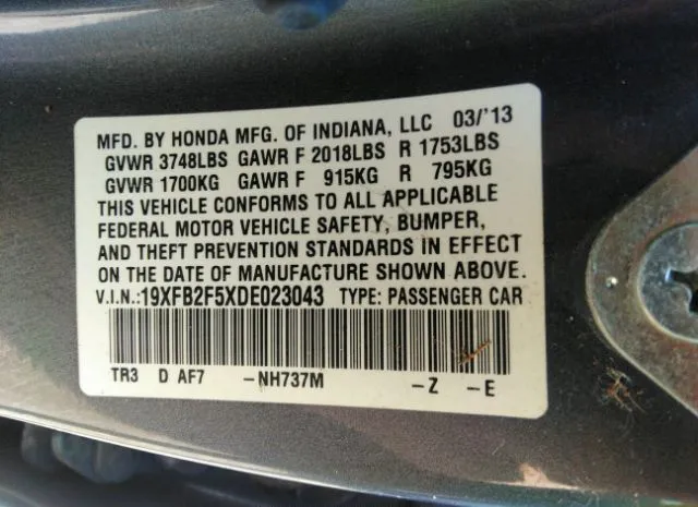 Photo 8 VIN: 19XFB2F5XDE023043 - HONDA CIVIC SDN 