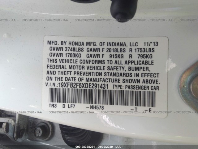 Photo 8 VIN: 19XFB2F5XDE291431 - HONDA CIVIC SDN 