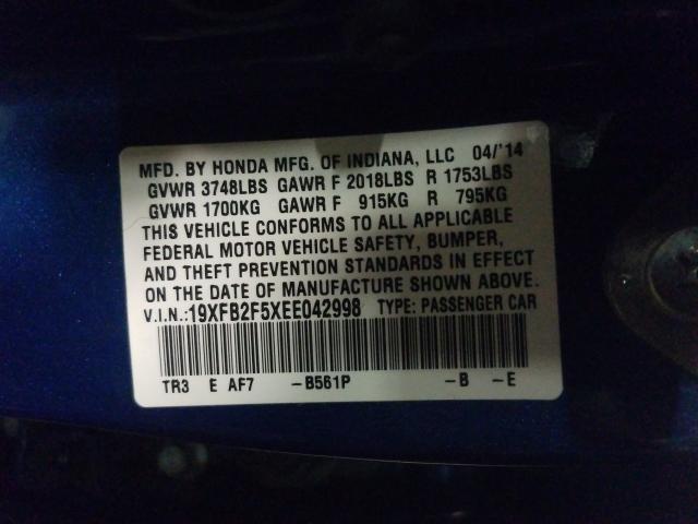 Photo 9 VIN: 19XFB2F5XEE042998 - HONDA CIVIC LX 