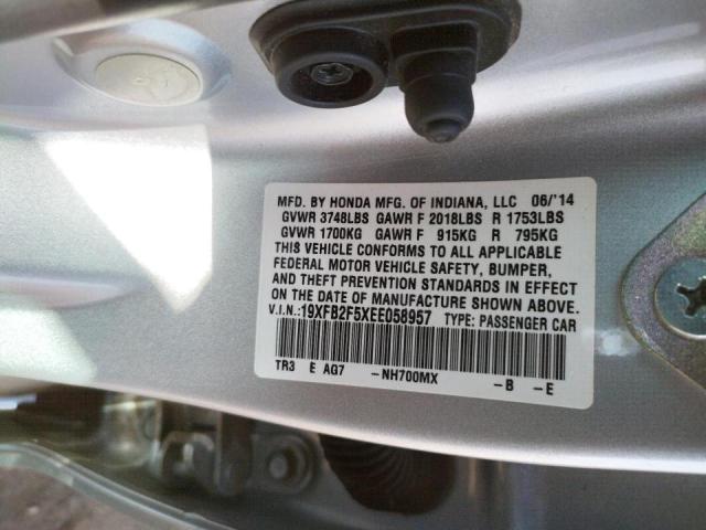 Photo 9 VIN: 19XFB2F5XEE058957 - HONDA CIVIC LX 