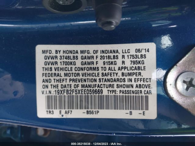 Photo 8 VIN: 19XFB2F5XEE059669 - HONDA CIVIC 