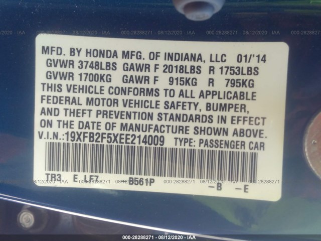 Photo 8 VIN: 19XFB2F5XEE214009 - HONDA CIVIC SEDAN 