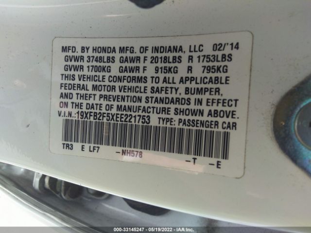 Photo 8 VIN: 19XFB2F5XEE221753 - HONDA CIVIC SEDAN 