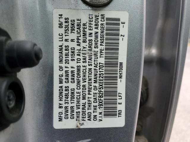 Photo 11 VIN: 19XFB2F5XEE251707 - HONDA CIVIC LX 