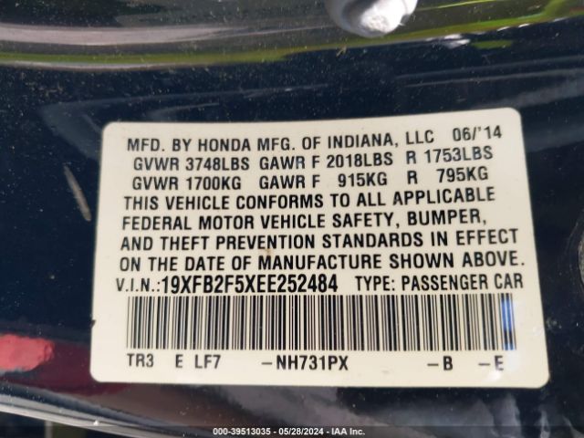 Photo 8 VIN: 19XFB2F5XEE252484 - HONDA CIVIC 