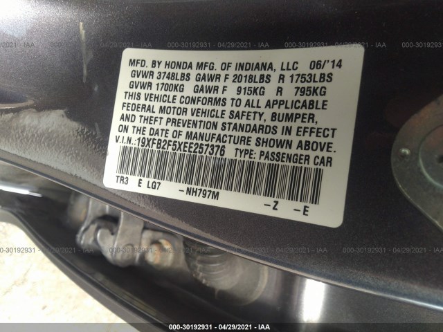 Photo 8 VIN: 19XFB2F5XEE257376 - HONDA CIVIC SEDAN 