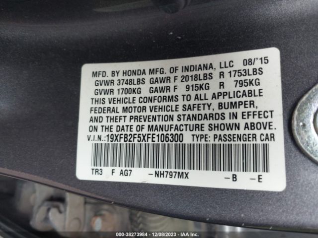 Photo 8 VIN: 19XFB2F5XFE106300 - HONDA CIVIC 