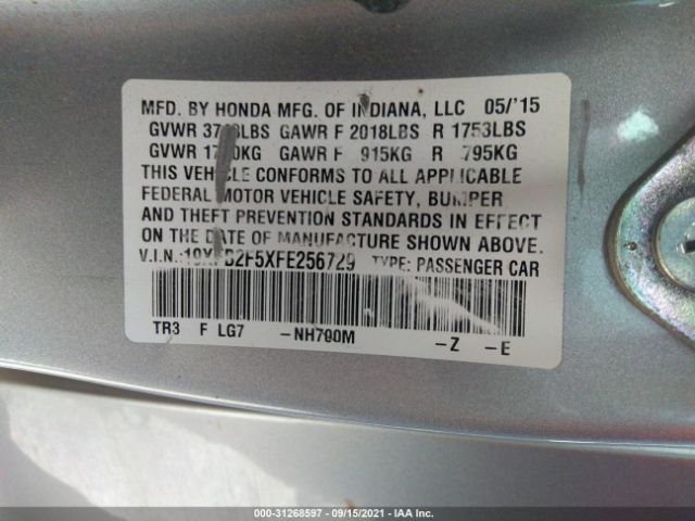 Photo 8 VIN: 19XFB2F5XFE256729 - HONDA CIVIC SEDAN 