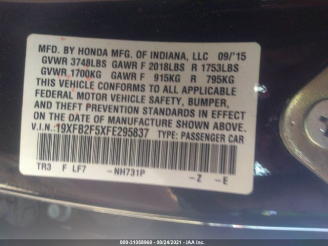 Photo 8 VIN: 19XFB2F5XFE295837 - HONDA CIVIC SEDAN 