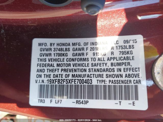 Photo 8 VIN: 19XFB2F5XFE700403 - HONDA CIVIC 