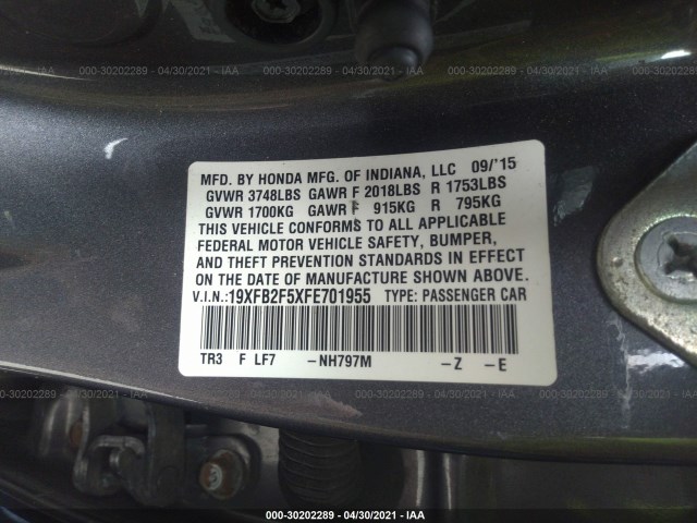 Photo 8 VIN: 19XFB2F5XFE701955 - HONDA CIVIC SEDAN 