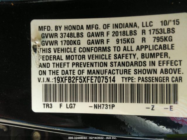 Photo 8 VIN: 19XFB2F5XFE707514 - HONDA CIVIC SEDAN 