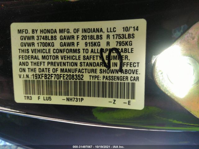 Photo 8 VIN: 19XFB2F70FE208352 - HONDA CIVIC SEDAN 