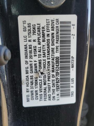 Photo 11 VIN: 19XFB2F70FE243800 - HONDA CIVIC SE 