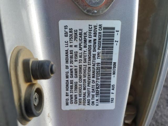 Photo 9 VIN: 19XFB2F71FE053519 - HONDA CIVIC SE 