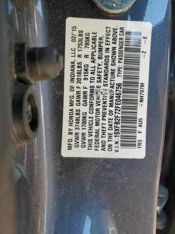 Photo 12 VIN: 19XFB2F72FE046756 - HONDA CIVIC 