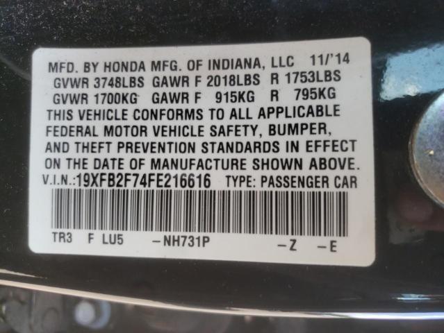 Photo 9 VIN: 19XFB2F74FE216616 - HONDA CIVIC SE 