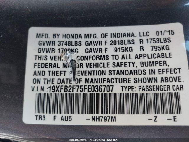 Photo 8 VIN: 19XFB2F75FE036707 - HONDA CIVIC 