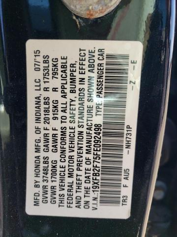 Photo 12 VIN: 19XFB2F75FE092498 - HONDA CIVIC SE 