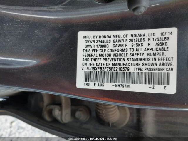 Photo 8 VIN: 19XFB2F75FE210579 - HONDA CIVIC 