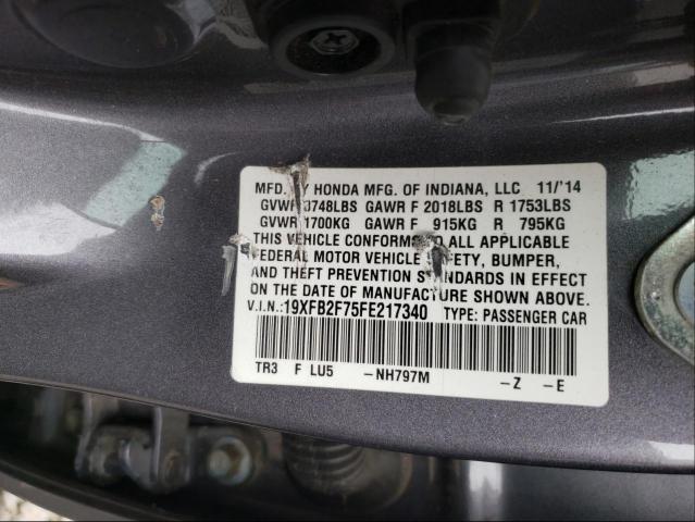 Photo 9 VIN: 19XFB2F75FE217340 - HONDA CIVIC SE 