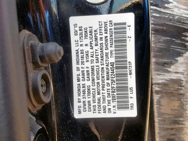 Photo 9 VIN: 19XFB2F75FE244540 - HONDA CIVIC SE 