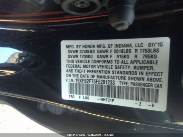 Photo 8 VIN: 19XFB2F75FE281233 - HONDA CIVIC SEDAN 