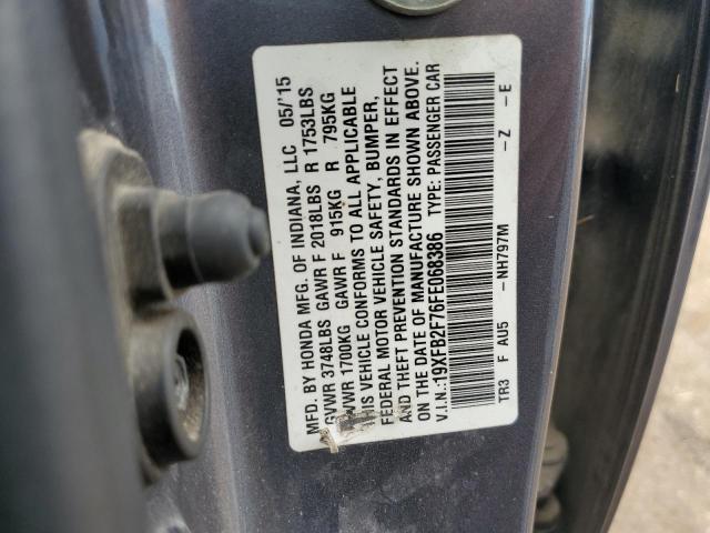 Photo 11 VIN: 19XFB2F76FE068386 - HONDA CIVIC SE 