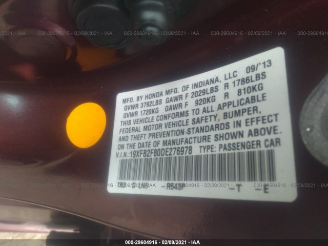 Photo 8 VIN: 19XFB2F80DE276978 - HONDA CIVIC SDN 