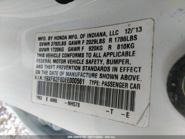 Photo 8 VIN: 19XFB2F80EE000561 - HONDA CIVIC SEDAN 