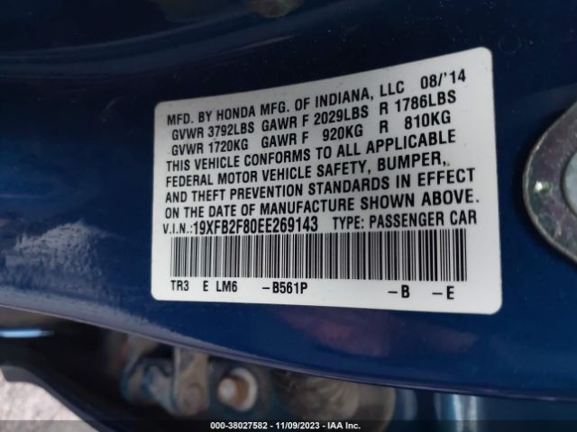 Photo 8 VIN: 19XFB2F80EE269143 - HONDA CIVIC 