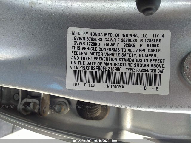 Photo 8 VIN: 19XFB2F80FE216900 - HONDA CIVIC SEDAN 