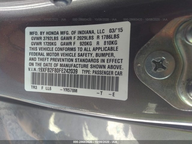 Photo 8 VIN: 19XFB2F80FE242039 - HONDA CIVIC SEDAN 