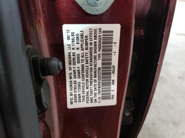 Photo 12 VIN: 19XFB2F81CE072768 - HONDA CIVIC EX 