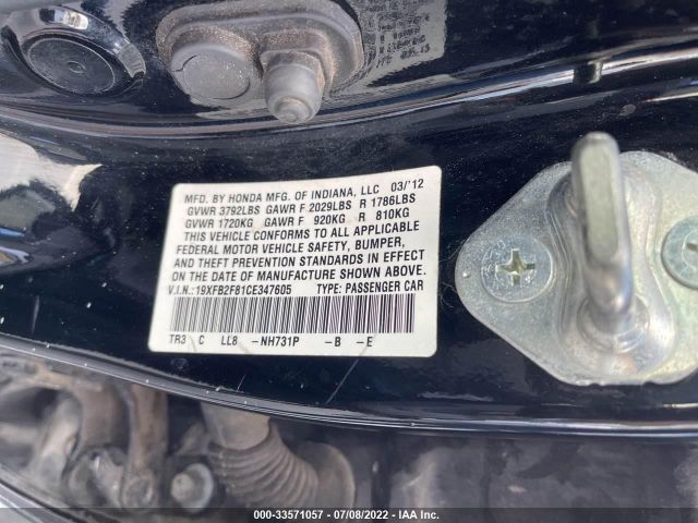 Photo 8 VIN: 19XFB2F81CE347605 - HONDA CIVIC SDN 