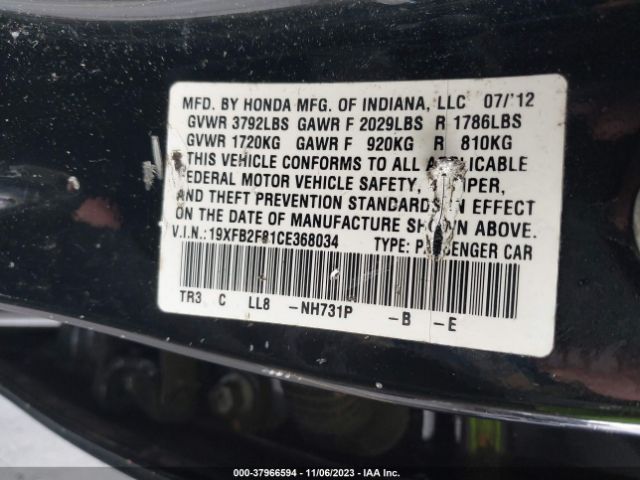 Photo 8 VIN: 19XFB2F81CE368034 - HONDA CIVIC SDN 