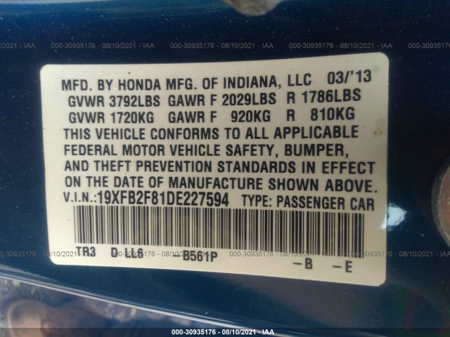 Photo 8 VIN: 19XFB2F81DE227594 - HONDA CIVIC SDN 