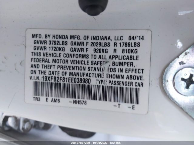 Photo 8 VIN: 19XFB2F81EE038980 - HONDA CIVIC SEDAN 