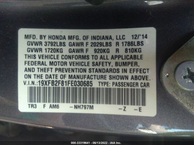 Photo 8 VIN: 19XFB2F81FE030685 - HONDA CIVIC SEDAN 