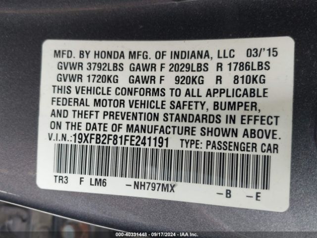 Photo 8 VIN: 19XFB2F81FE241191 - HONDA CIVIC 