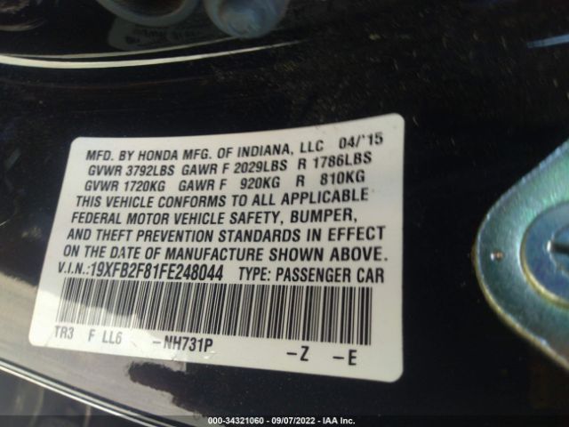 Photo 8 VIN: 19XFB2F81FE248044 - HONDA CIVIC SEDAN 