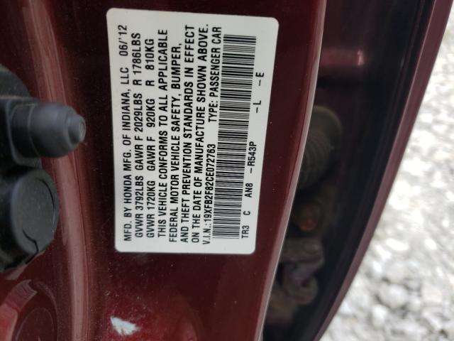 Photo 9 VIN: 19XFB2F82CE072763 - HONDA CIVIC EX 