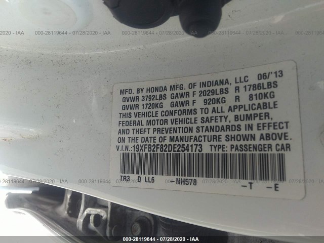 Photo 8 VIN: 19XFB2F82DE254173 - HONDA CIVIC SDN 