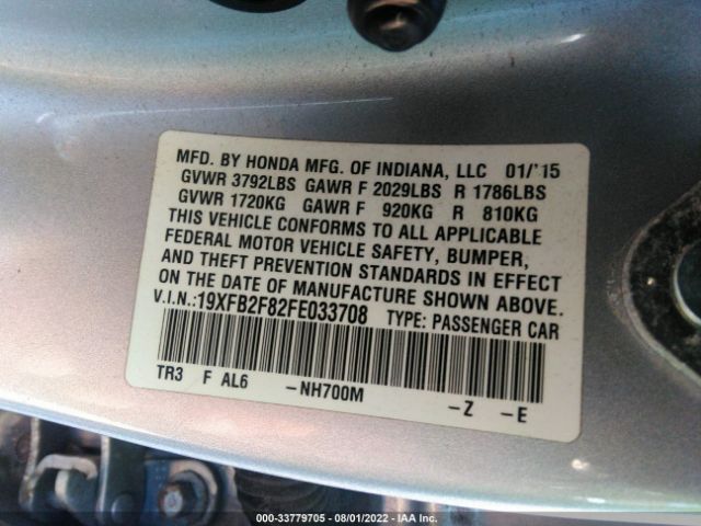 Photo 8 VIN: 19XFB2F82FE033708 - HONDA CIVIC SEDAN 